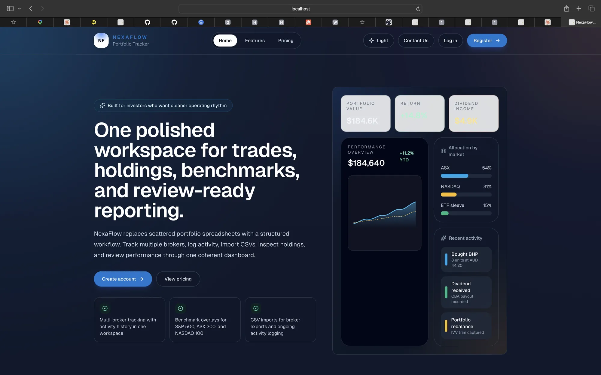 NexaFlow portfolio tracker website