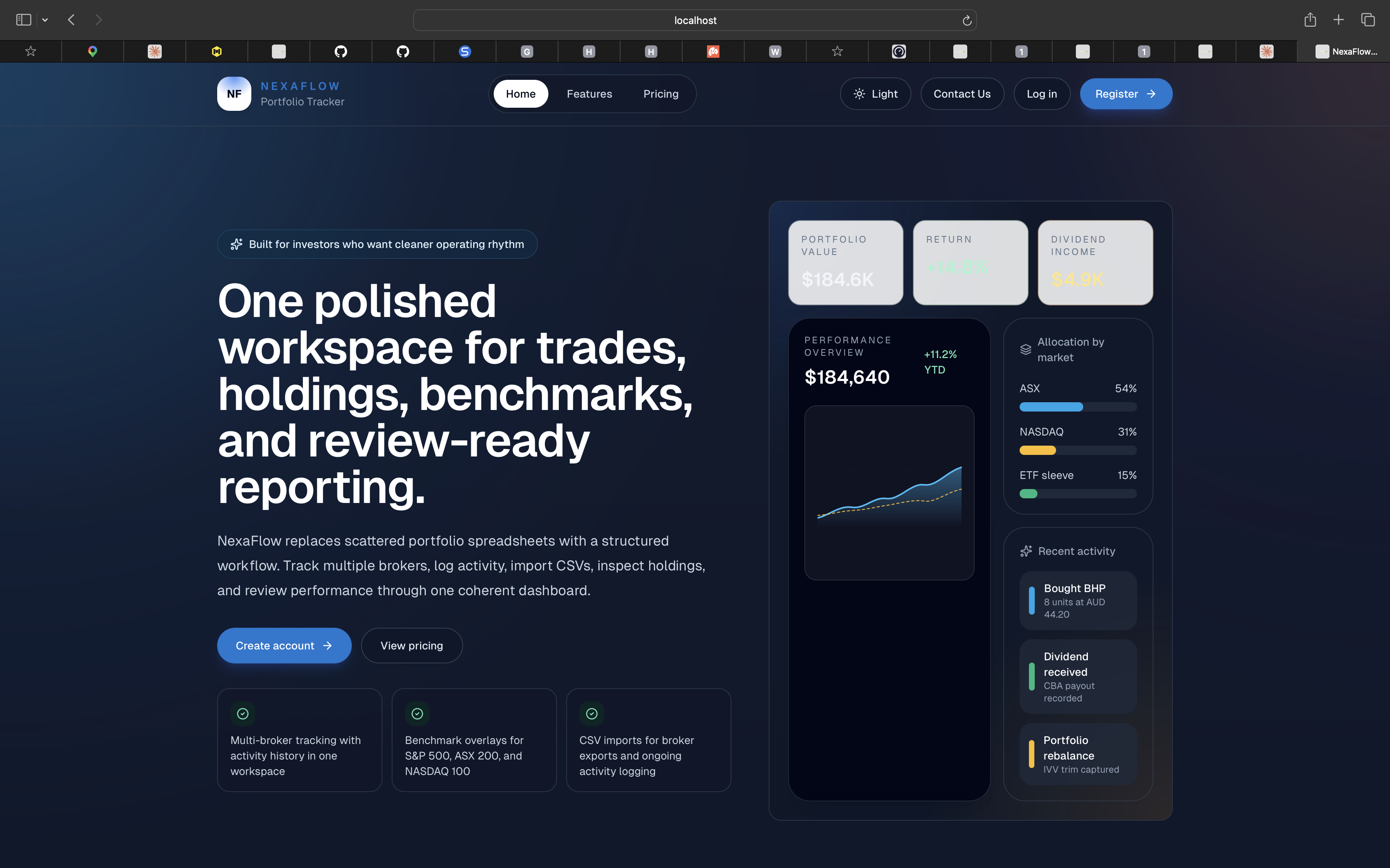 NexaFlow portfolio tracker website